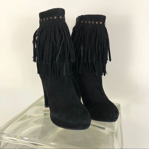 Via Spiga Black Suede Fringed Boho booties 8.5 - Picture 5 of 15